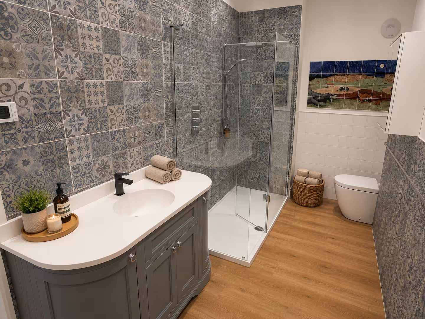 Bathroom with a large walk-in shower